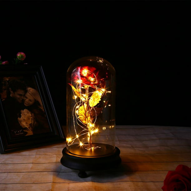 Forever Rose Flower LED Light in Glass Dome Christmas Xmas Gift Girls Present